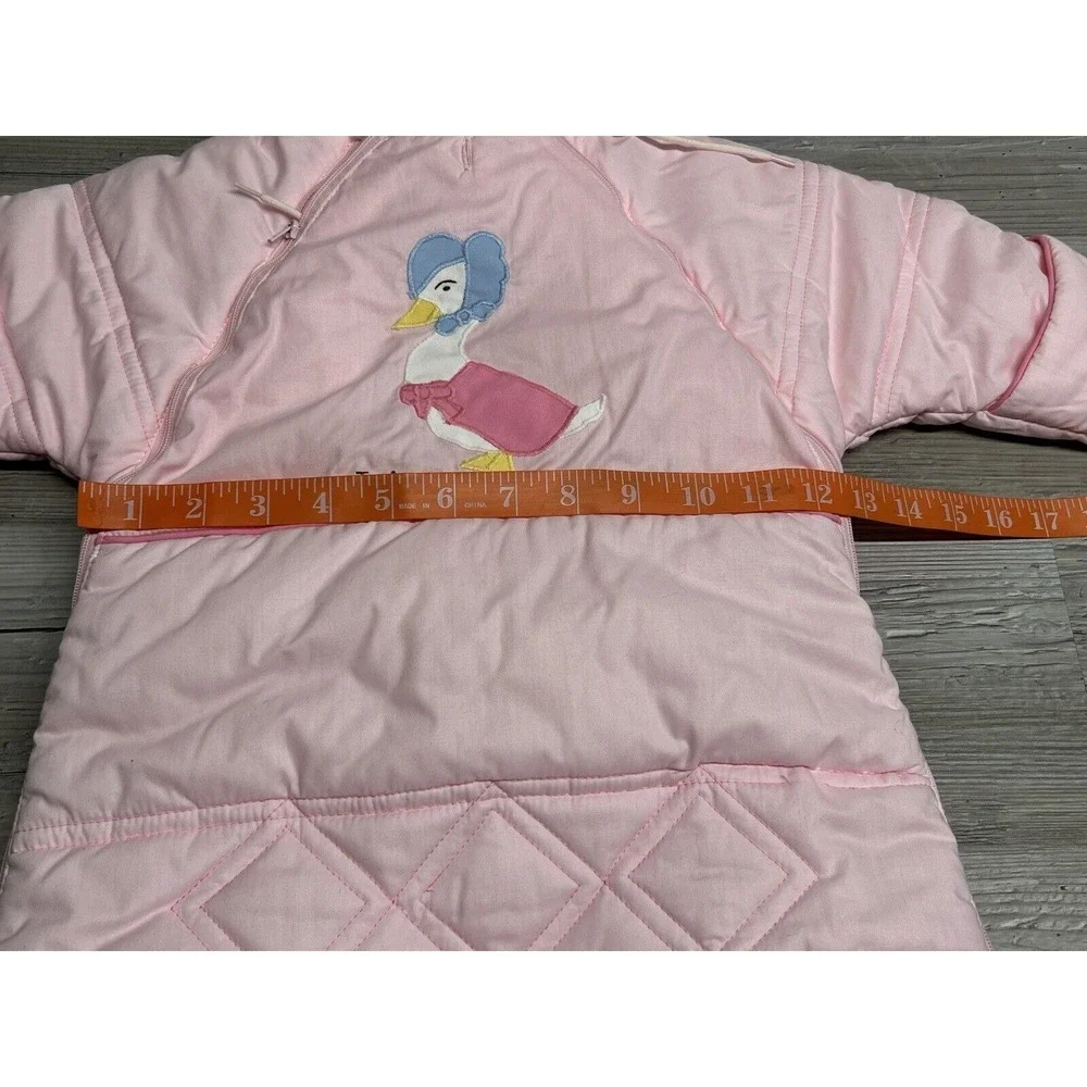Vintage Baby Winter Coat Snow Suit Beatrix Potter Quiltex Pink Hooded‎ Zip Up